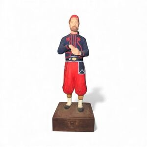 Antique Vintage Figurine 11" Zouave Soldier Clay On Wood Block Hand Painted
